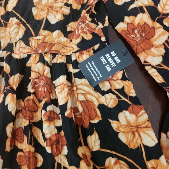 NWT Express Warm Tone Floral Crew Neck Long Sleeve Mini Shift Dress Women's Med - Picture 3 of 9